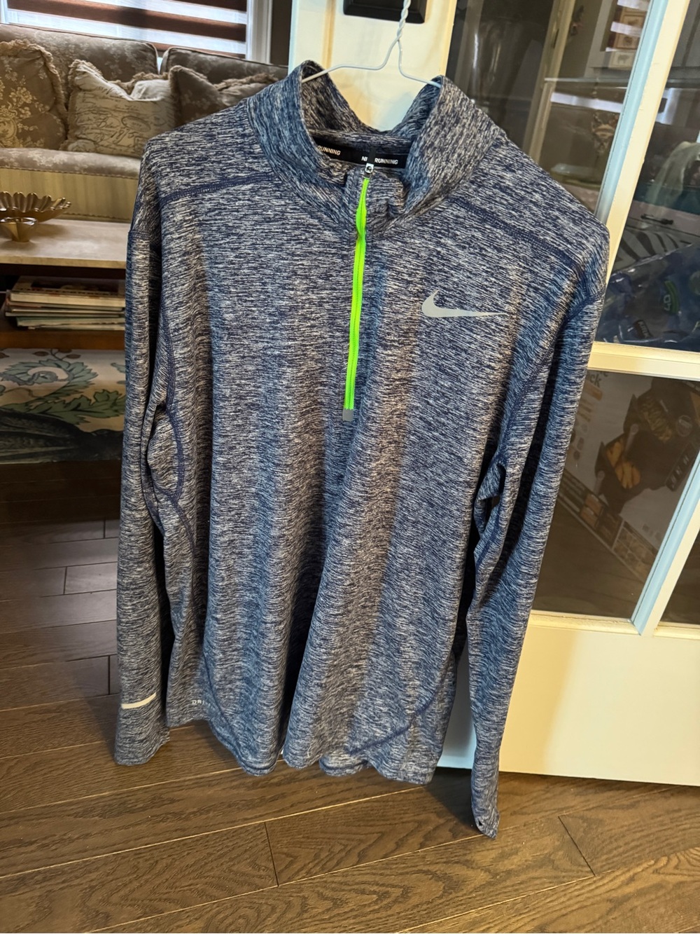 Nike Men’s Heather Navy Quarter-Zip Performance Top with Neon Green Zipper